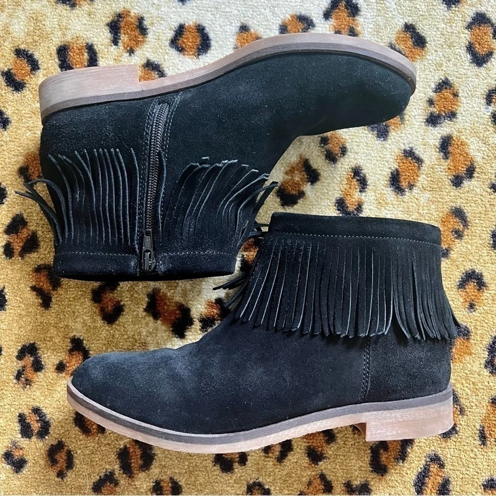 Lucky Brand Galley Black Suede Fringe Ankle Boots